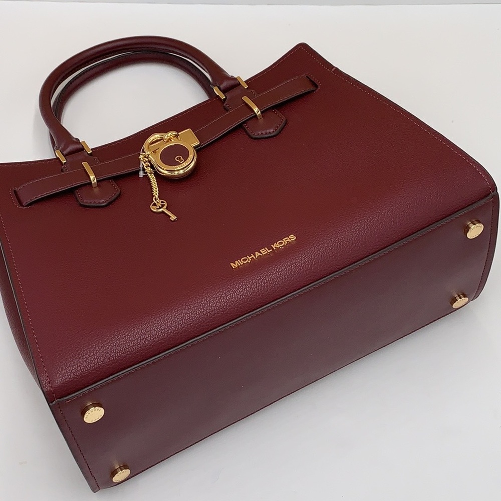 Michael Kors Hamilton Meidum Satchel Shoulder Crossbody Bag DARK CHERRY colon - Picture 5 of 16